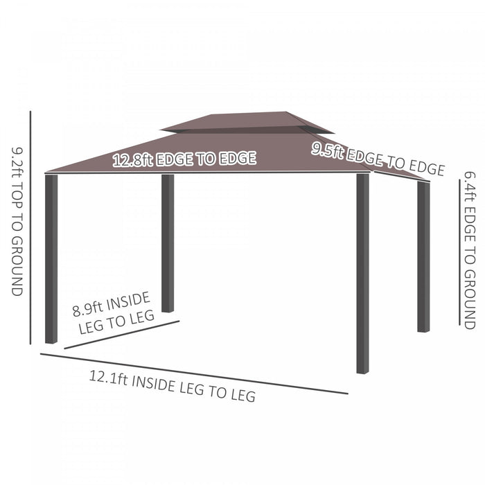Outsunny 10' x 13' Patio gazebo, aluminum Frame Double Roof Outdoor Gazebo Canopy Shelter With Netting & Curtains, For Garden, Lawn, Backyard And Deck, Coffee