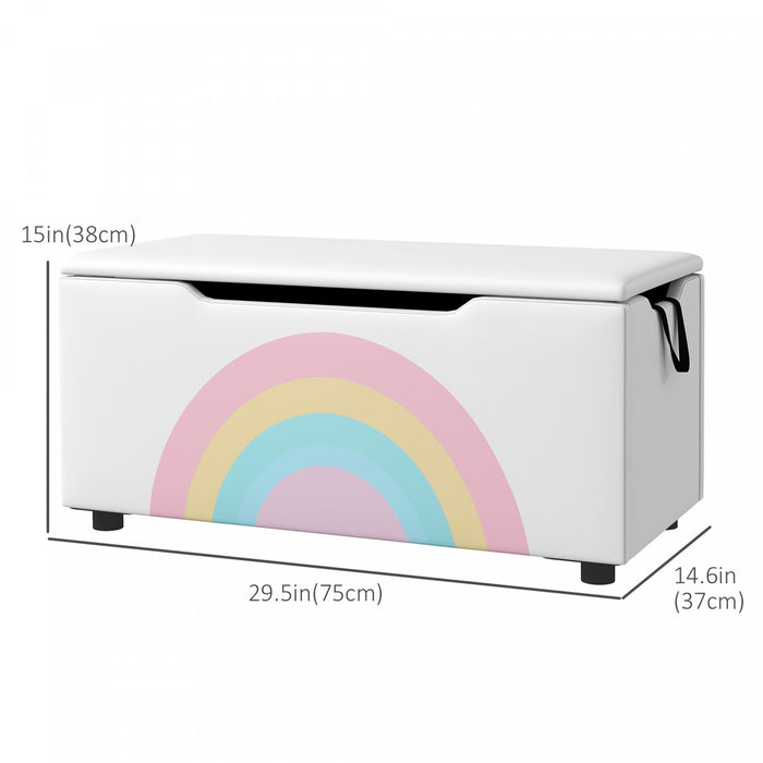 Qaba Toy Chest, Kids Toy Bench Box, Lightweight Storage Bench With Lid And Side Handles, For Nursery Room Playroom Bedroom, Gift For 3-8 Years Old, White