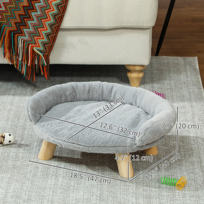 Pawhut Dog Sofa, Cat Couch With Removable Washable Cover, Wooden Legs, Elevated Pet Cat Sofa For Miniature Dogs, Grey