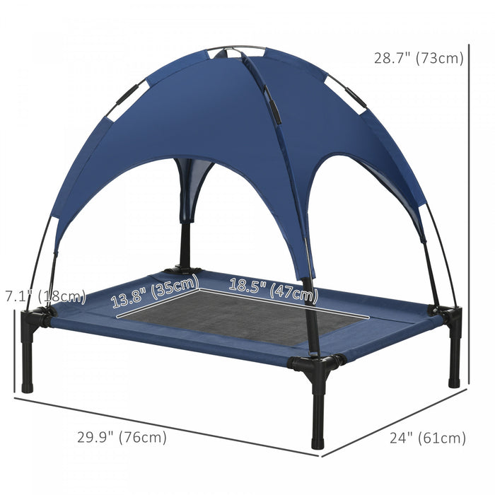 Pawhut Elevated Dog Bed With Canopy, Portable Raised Dog Cot For M Sized Dogs, Indoor & Outdoor, 30\" X 24\" X 29\", Dark Blue