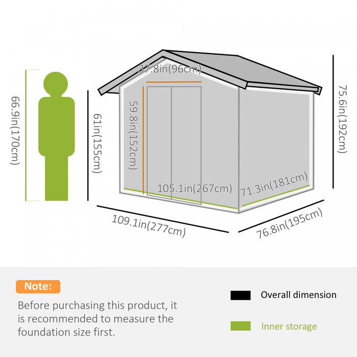Outsunny 9' X 6' Garden Storage Shed With Floor Foundation, Metal Tool Storage House With Double Doors For Outdoor Patio Yard, Silver