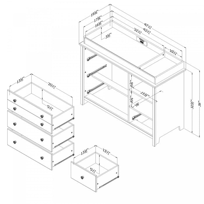 Little Smileys Changing Table With Station - Gray Oak