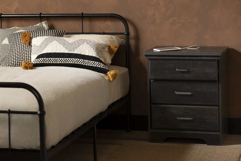 Versa Nightstand with Charging Station & Drawers Rubbed Black The Brick