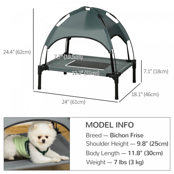 Pawhut Elevated Dog Bed With Canopy, Portable Raised Dog Cot For S Sized Dogs, Indoor & Outdoor, 25\" X 18\" X 24\", Grey
