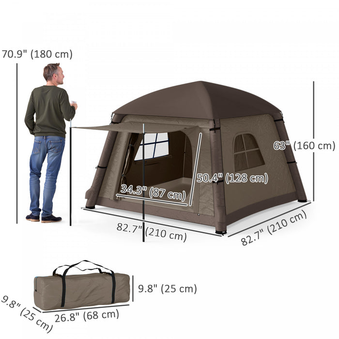 Outsunny Inflatable Camping Tent, 2-man Glamping Tent, Khaki And Brown