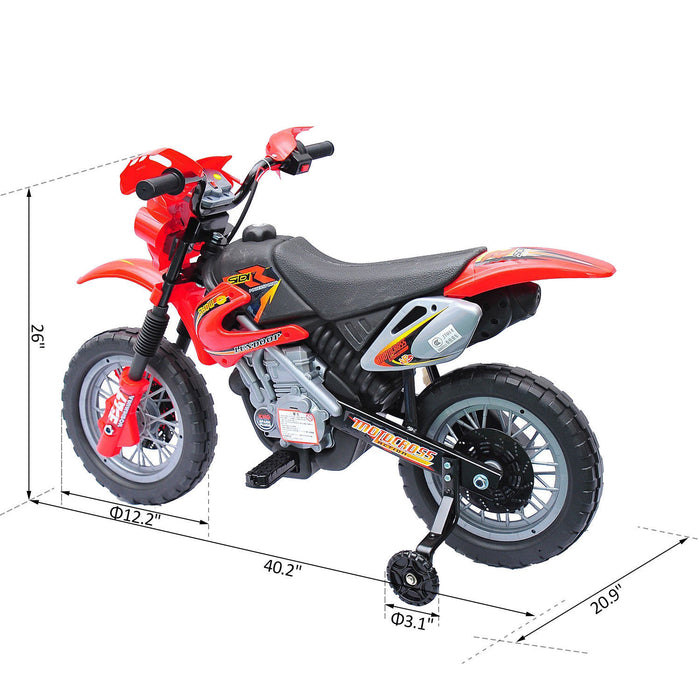 Aosom 6v Electric Kids Powered Ride-On Motorcycle Powered Dirt Bike Battery Scooter With Training Wheels, Red