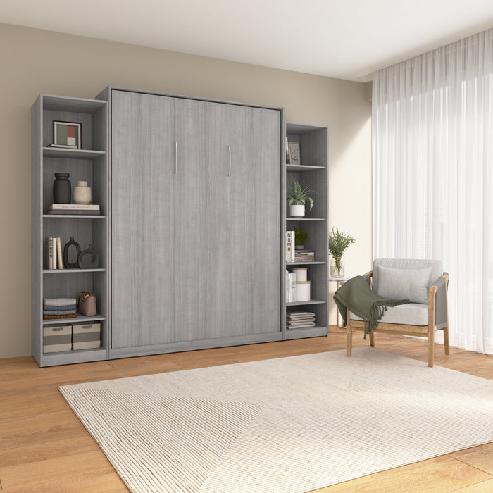 Bestar Claremont 10-Shelf Queen Murphy Bed - Platinum Grey