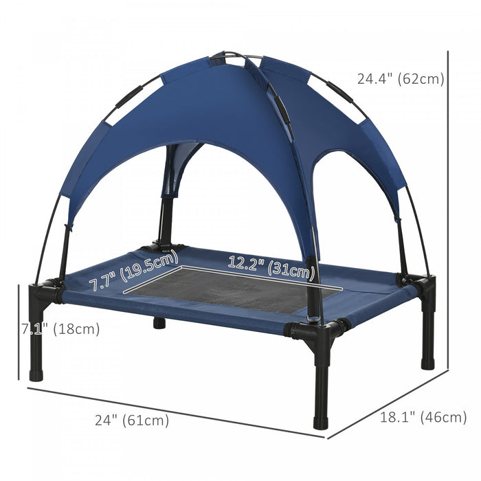 Pawhut Elevated Dog Bed With Canopy, Portable Raised Dog Cot For S Sized Dogs, Indoor & Outdoor, 25\" X 18\" X 24\", Dark Blue