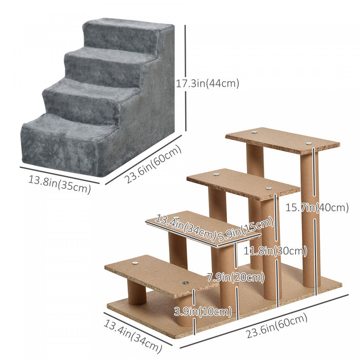 Pawhut Pet Steps Ladder For Cats And Dogs, Pet Stairs, Ladder For Climbing On Bed, Sofa With Removable Cover, Light Grey