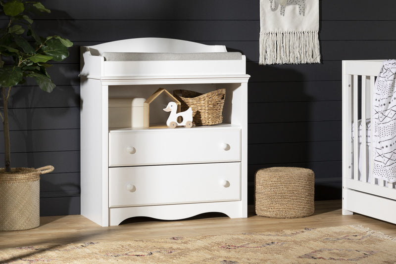Angel Changing Table With Drawers And Open Storage - Pure White