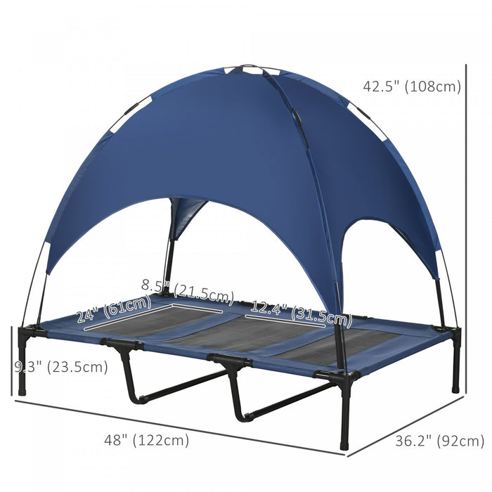 Pawhut Elevated Dog Bed With Canopy, Portable Raised Dog Cot For Xl Sized Dogs, Indoor & Outdoor, 48\" X 36\" X 43\", Dark Blue