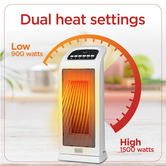 Black+Decker 18.7\" Oscillating Ceramic Tower Heater with Remote