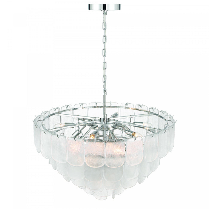 Bianca 19 Light Chandelier, Polished Nickel, Crystalline With Piastra Type Glassware