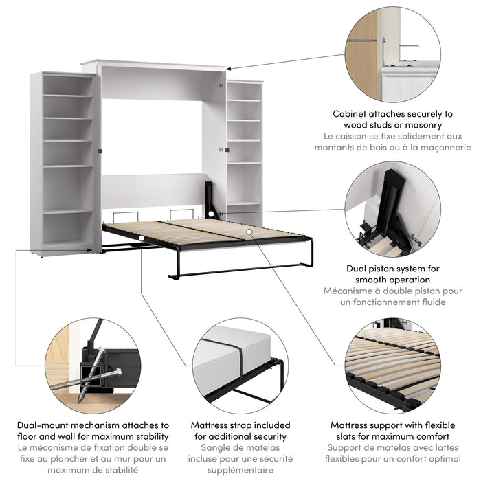 Bestar Key West Queen Murphy Bed with Closet Organizers (119 W) - Pure White Oak