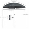 Outsunny 6ft Outdoor Beach Umbrella W/ Tiltable Uv50+ Canopy, Dark Grey