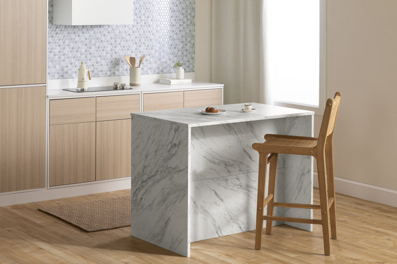 Myro Kitchen Island With Storage - Faux White Marble And White