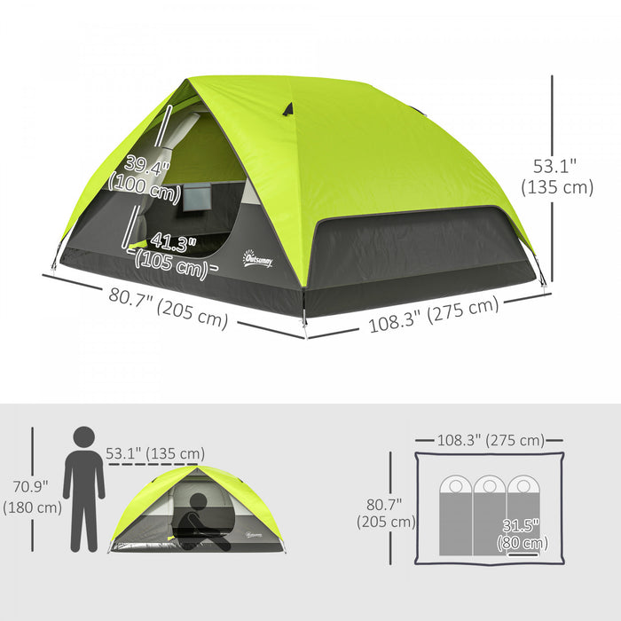 Outsunny 3-4 Person Pop Up Camping Tent, Waterproof Dome Tent