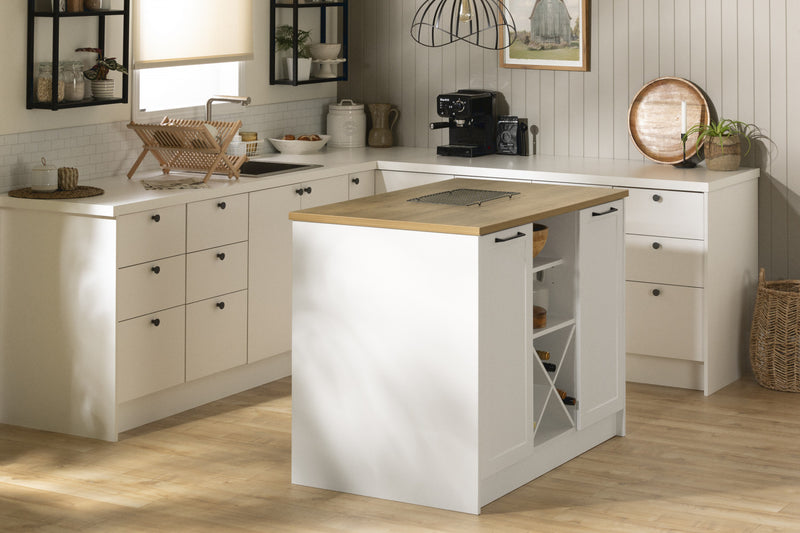 Toscano 6-drawer Kitchen Island With Doors And Wine Storage - White And Maple Nutmeg