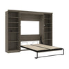 Bestar Versatile Full Murphy Bed with Bookshelves (114 W) - Walnut Grey