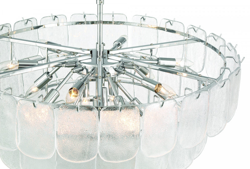 Bianca 19 Light Chandelier, Polished Nickel, Crystalline With Piastra Type Glassware