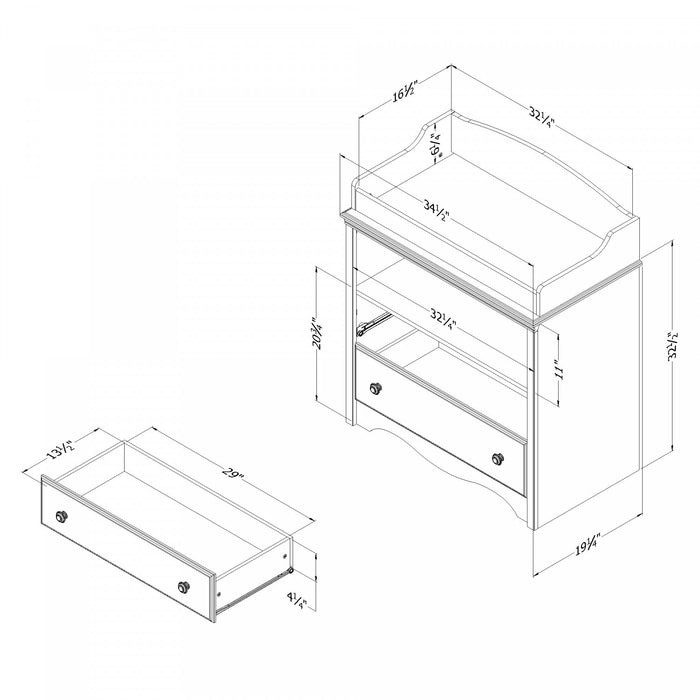 Angel Changing Table With Drawers And Open Storage - Pure White