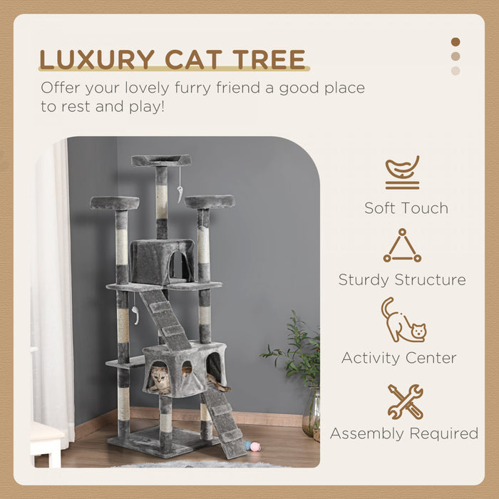 Pawhut 67inch Cat Tree With Scratching Post, Cat Condo Tower With Cat House, Toy, Perch, Grey