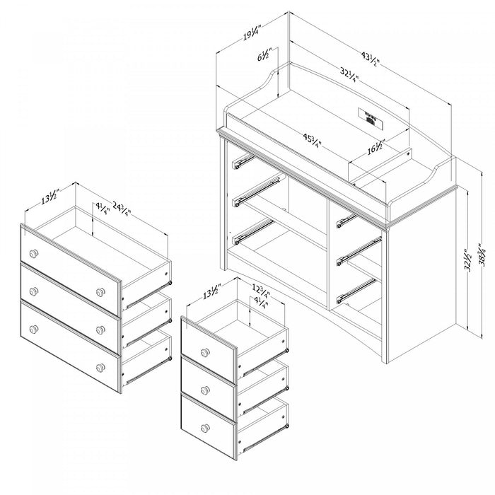 Angel Changing Table With Removable Rim - Pure White