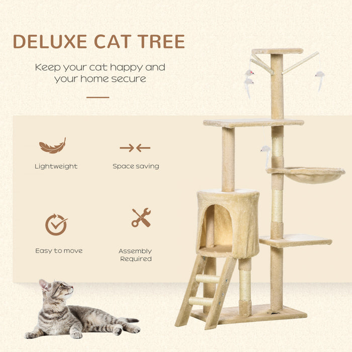 Pawhut 52\" Multi-level Cat Tree Kitten Playhouse Kitty Activity Center Scratching Post Rest Condo With Hammock Beige