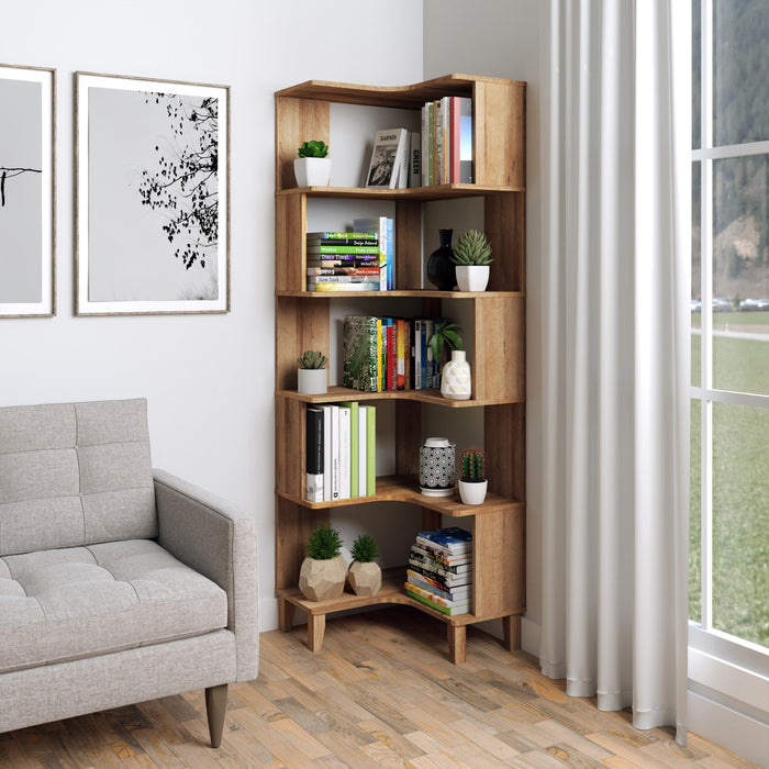 Prepac Nordik Corner Bookcase - Natural Oak