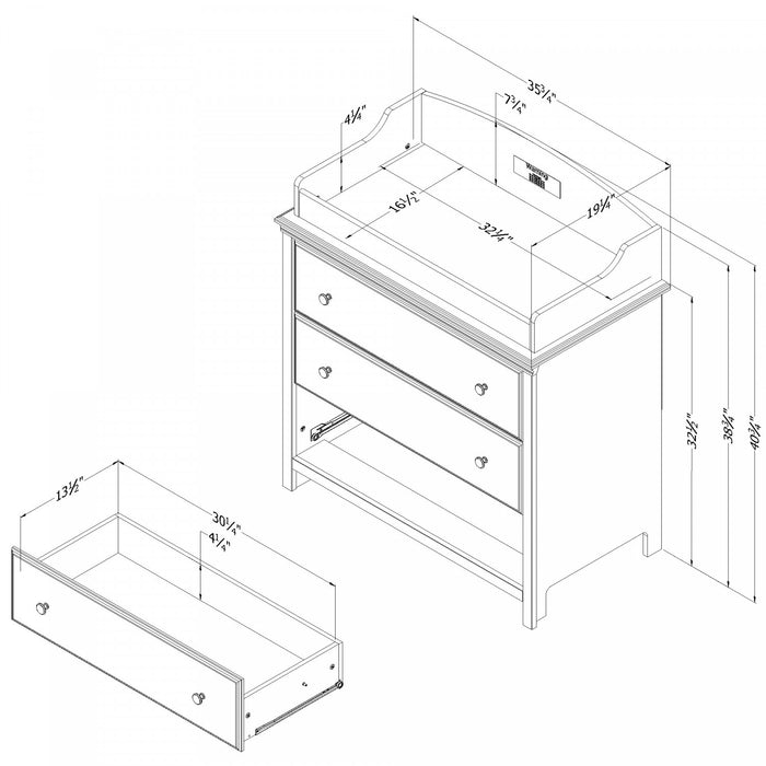 Cotton Candy 3-drawer Changing Table - Pure White