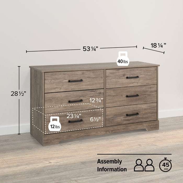 Prepac Rustic Ridge Farmhouse 6-Drawer Dresser - Brown