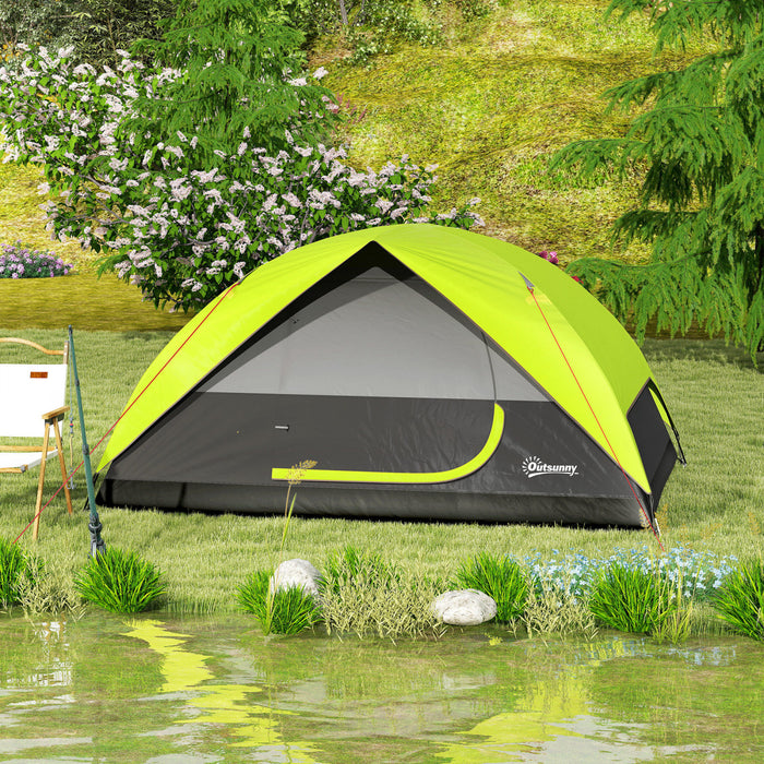 Outsunny 3-4 Person Pop Up Camping Tent, Waterproof Dome Tent
