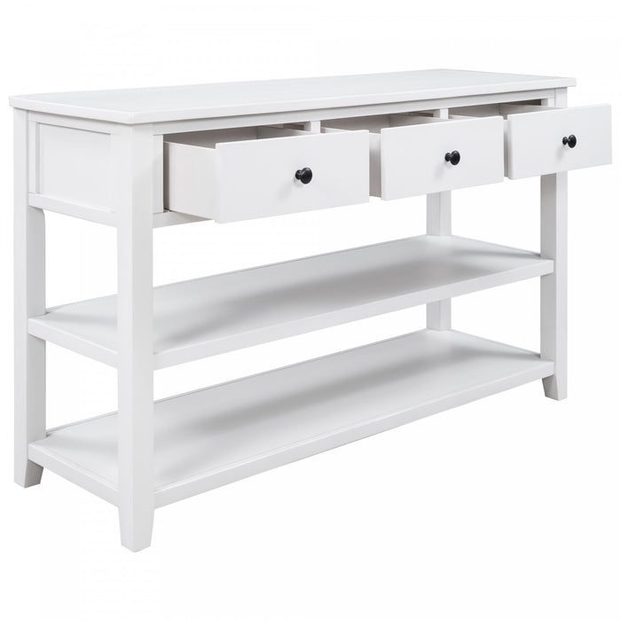 Wendy Solid Wood Console Table With 3 Drawers And 2 Open Shelves,antique White Accent Cabinet