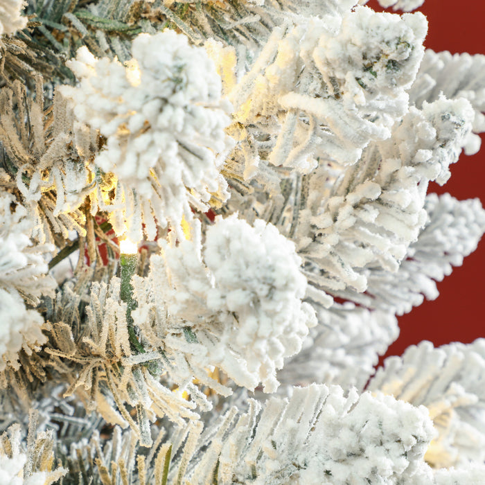 Homcom 7 Foot Snow Flocked Artificial Pencil Christmas Tree With Lights