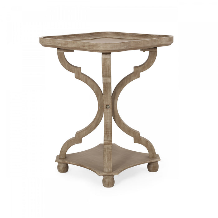 Jason Traditional Square Side Table With Shelf, Driftwood