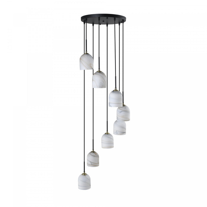 Crema 8 Light Chandelier 18.5\", Black, Brushed Brass With Alabaster Style Glass