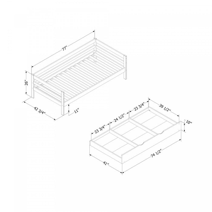 Sweedi Solid Wood Daybed With Trundle Bed Natural Wood - South Shore
