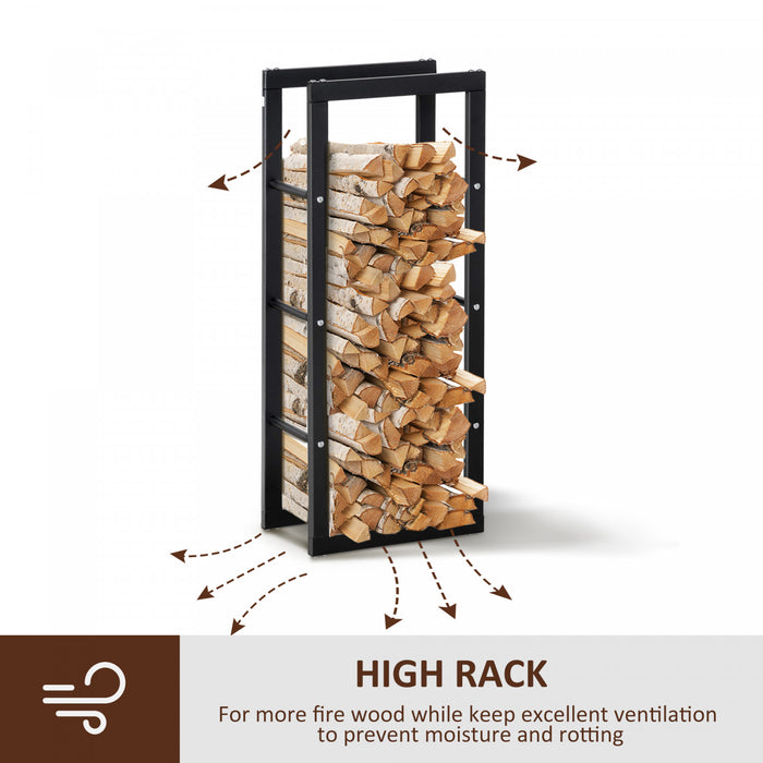 Homcom Firewood Rack Log Holder Fireplace Storage Rack With Handles And 220 Lbs. Weight Capacity, 15.7\" X 9.8\" X 39.4\", Black