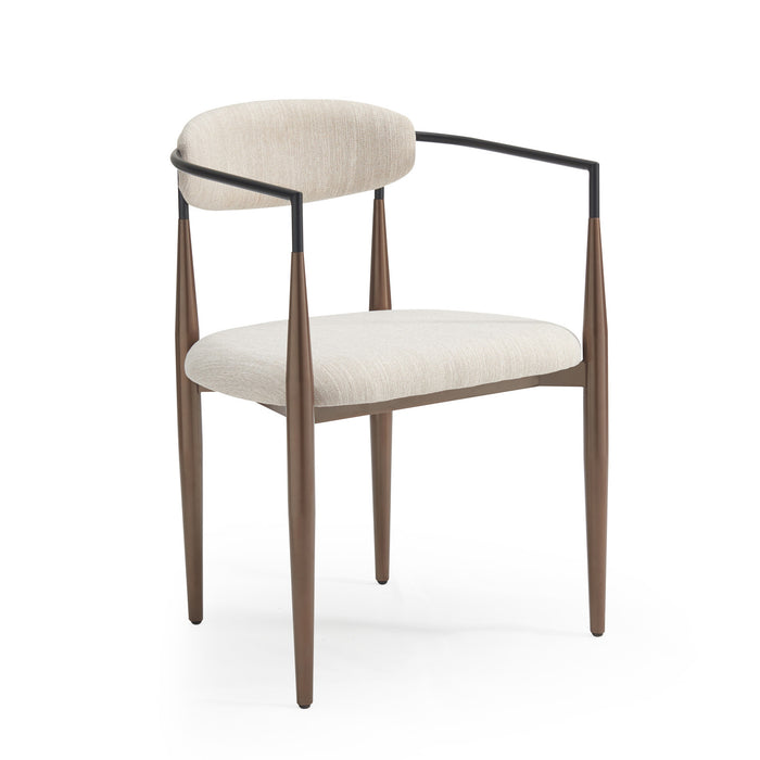 Mila Dining Chair Set Of 2 With Upholstered Fabric And Metal Frame - Beige and Walnut