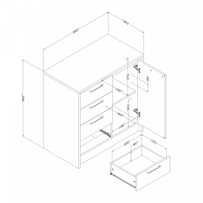 Myro Compact Kitchen Island With Storage - Faux White Marble And White