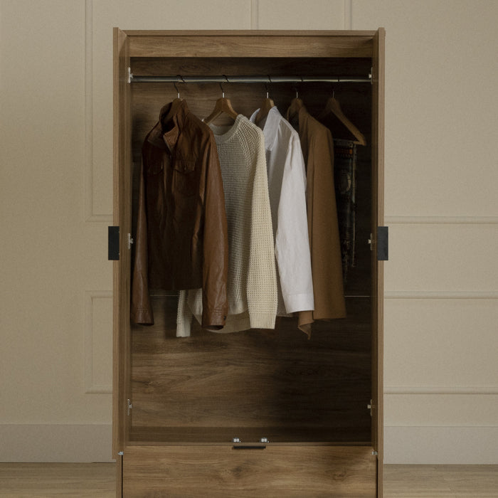 Oxford Wardrobe Armoire With Doors And Drawer - Natural Mango