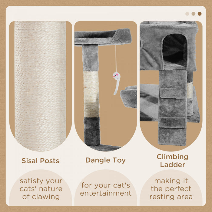Pawhut 67inch Cat Tree With Scratching Post, Cat Condo Tower With Cat House, Toy, Perch, Grey