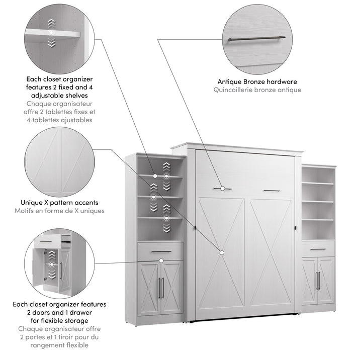 Bestar Key West Queen Murphy Bed & Closet Organizers with Doors & Drawers (119 W) - Pure White Oak