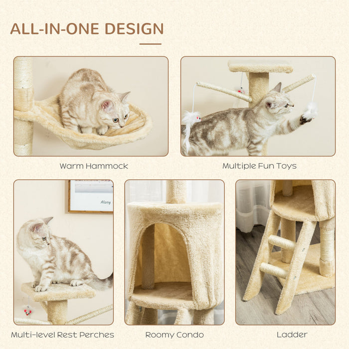 Pawhut 52\" Multi-level Cat Tree Kitten Playhouse Kitty Activity Center Scratching Post Rest Condo With Hammock Beige