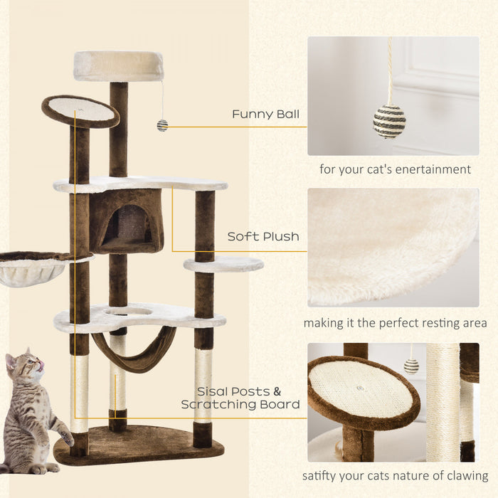 Pawhut 60-inch Cat Tree Tower Condo Scratching Pet Furniture With Hammock Post