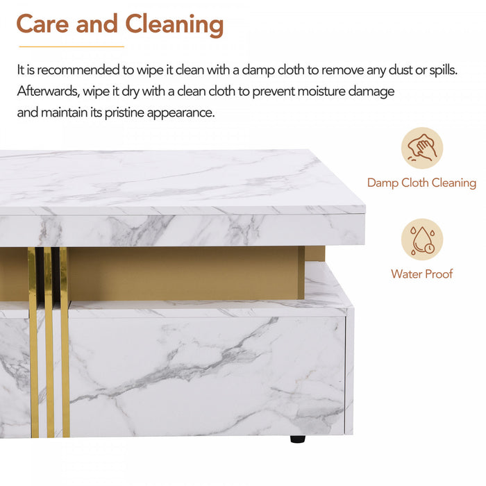 Marcia 43.3\" Square Engineered Wood Coffee Table With Storage Drawers, White