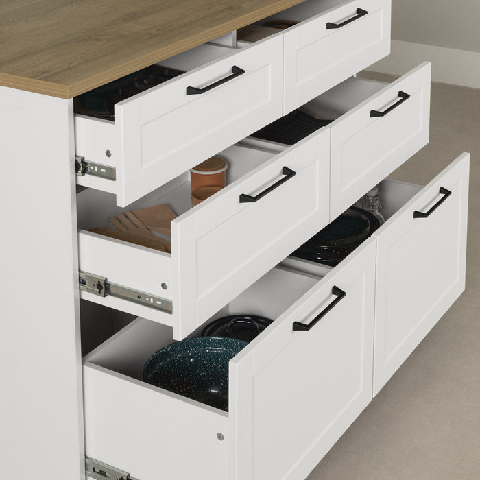 Toscano 6-drawer Kitchen Island With Doors And Wine Storage - White And Maple Nutmeg