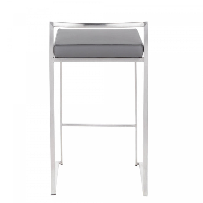 LumiSource Fuji Grey Faux Leather Contemporary Stackable Counter-Height Stool - Set of 2