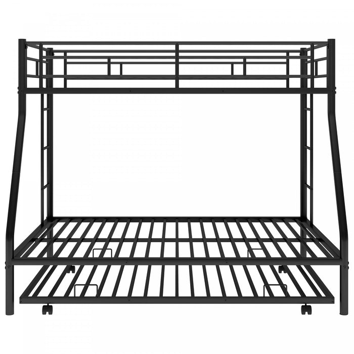 Jeremy Twin Over Full Space-saving Metal Bunk Bed With Trundle, Dual Ladders, Black