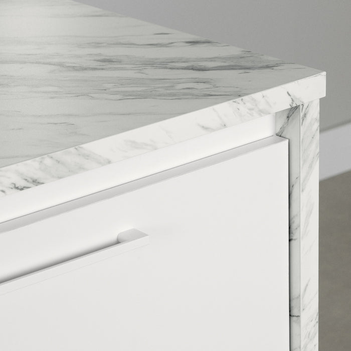 Myro Kitchen Island With Storage - Faux White Marble And White